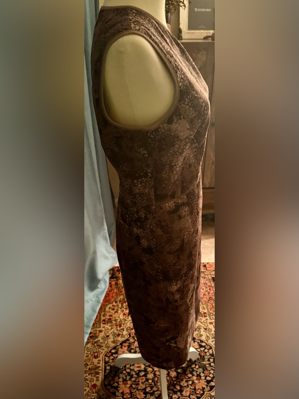Lafayette 148 New York Mauve and Black Abstract Patterned Midi Sheath Dress - Picture 3 of 6